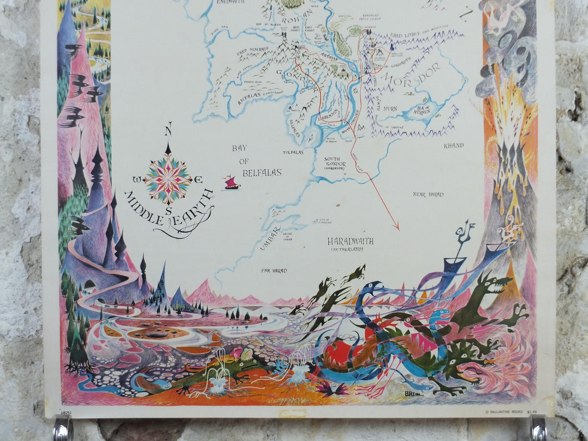 1969 Middle Earth Map Poster, by Barbara Remington BRem, J.R.R. Tolkien, Lord of the Rings, Ballantine Books, wall art decor