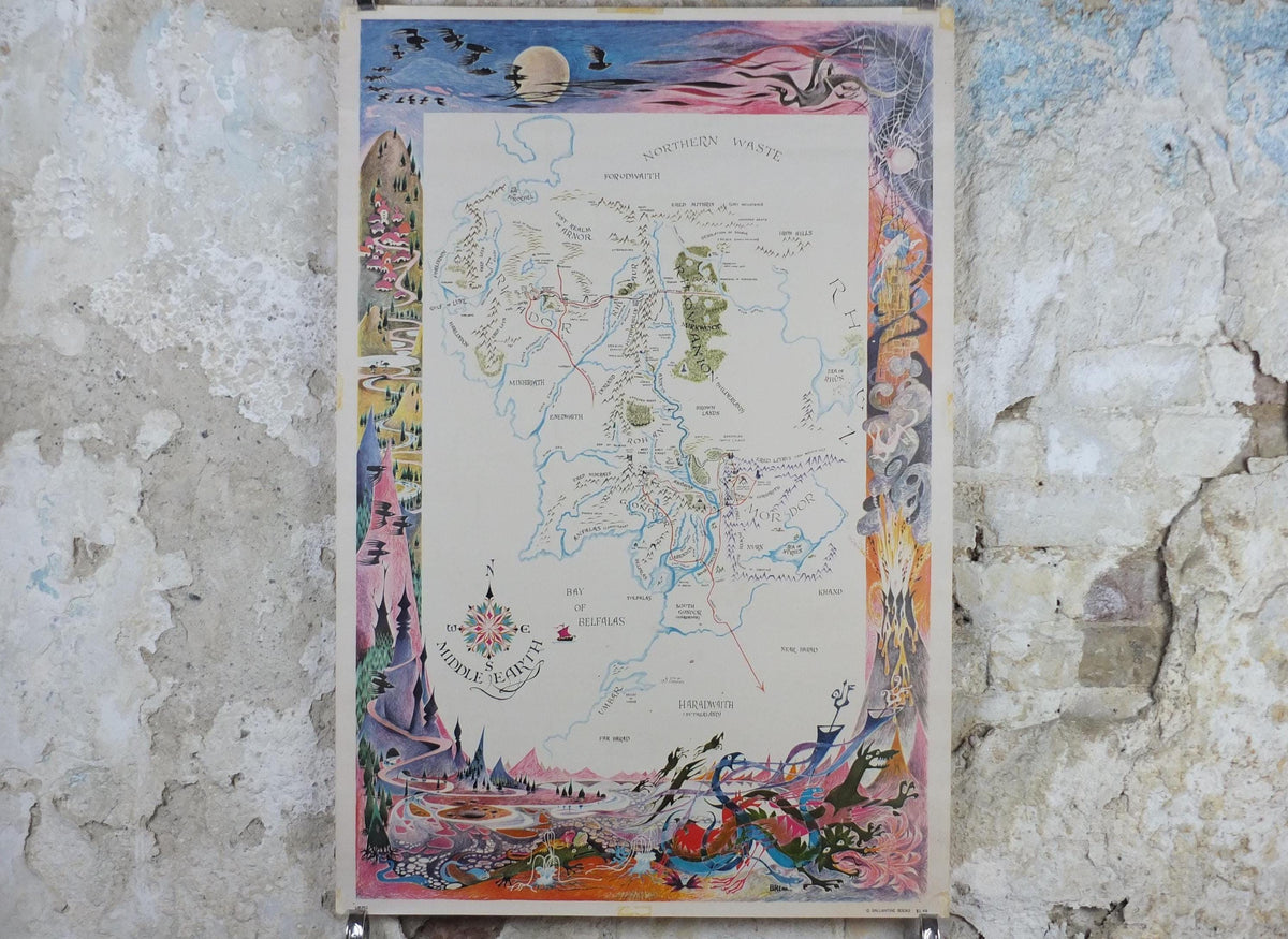 1969 Middle Earth Map Poster, by Barbara Remington BRem, J.R.R. Tolkien, Lord of the Rings, Ballantine Books, wall art decor