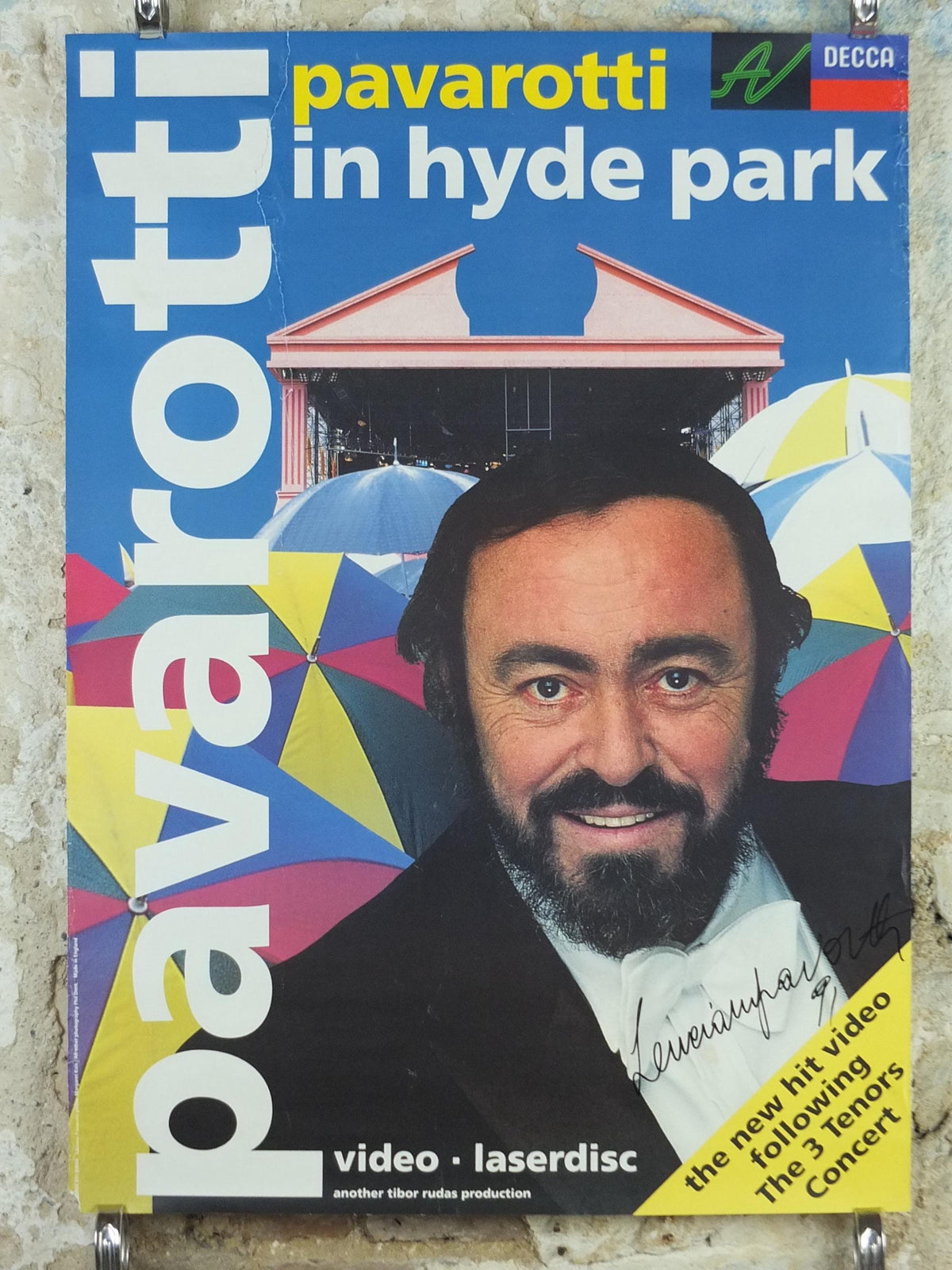 1991 Signed Pavarotti in the Park Poster, Hyde Park London, Luciano Pavarotti, classical concert opera music, wall art decor