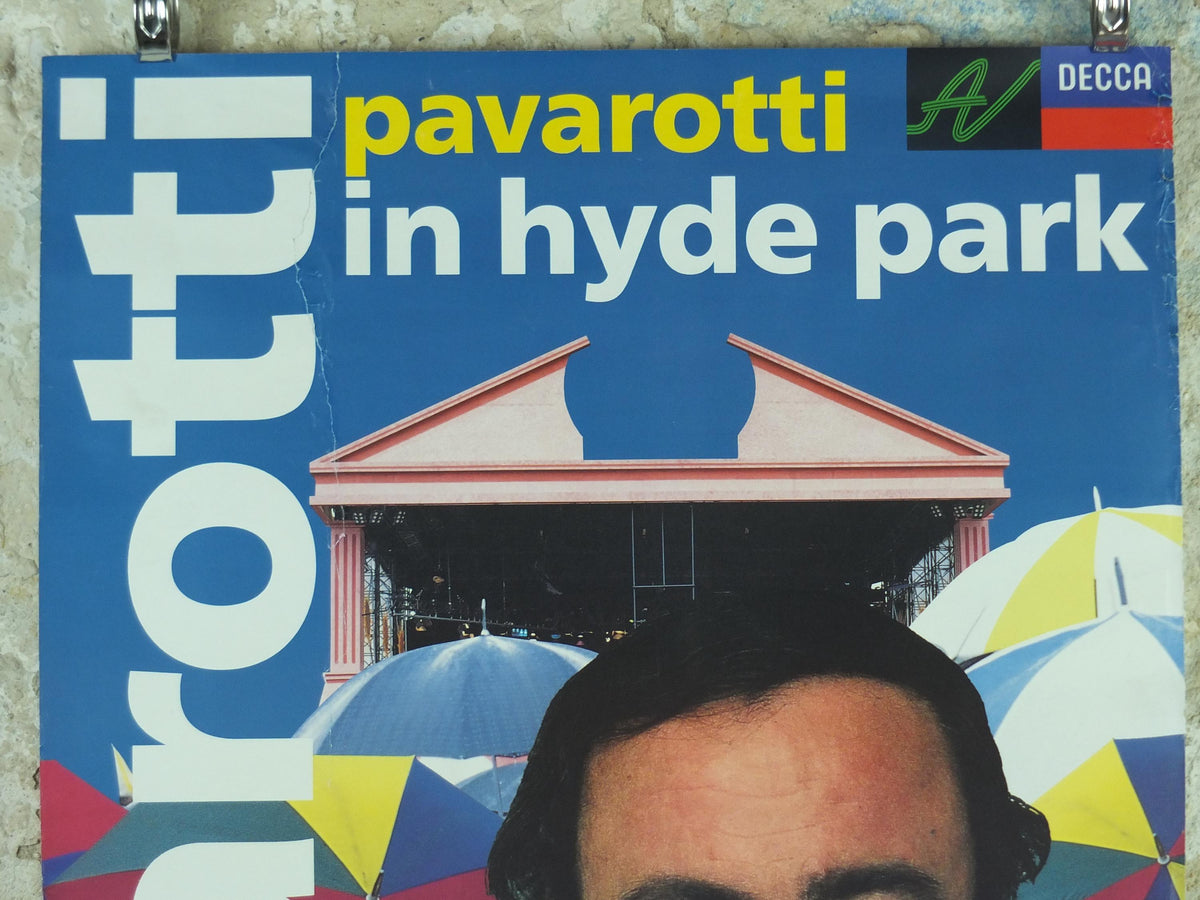 1991 Signed Pavarotti in the Park Poster, Hyde Park London, Luciano Pavarotti, classical concert opera music, wall art decor