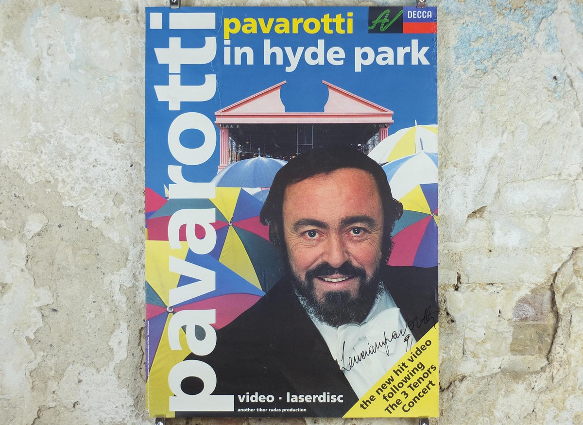 1991 Signed Pavarotti in the Park Poster, Hyde Park London, Luciano Pavarotti, classical concert opera music, wall art decor