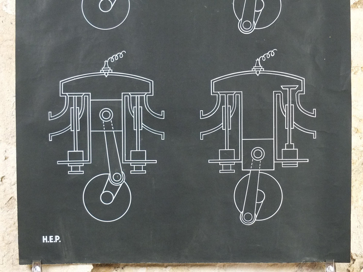 1950s Four Stroke Engine wall chart, automotive engineering, combustion engine, HEP, wall art decor