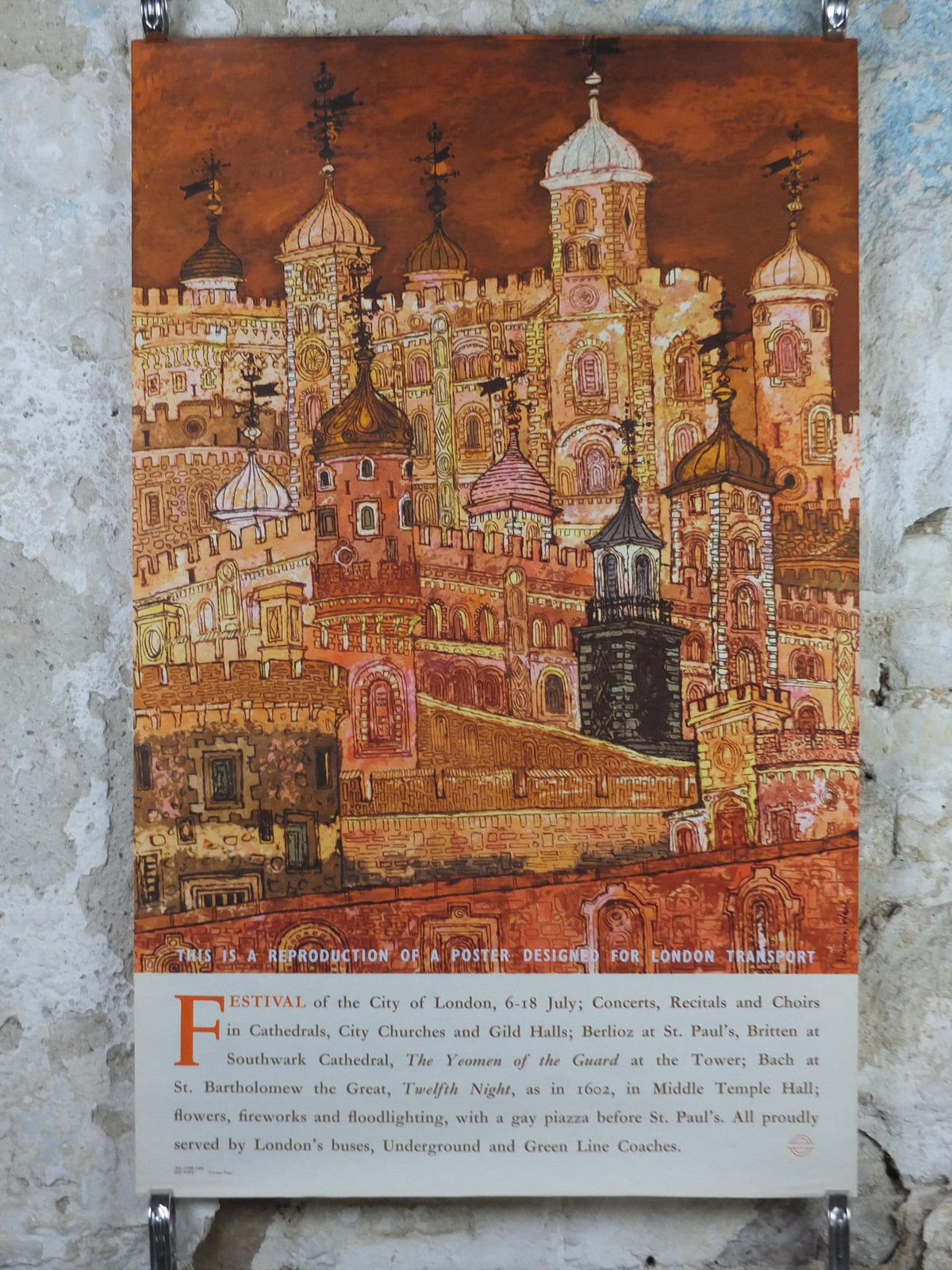1962 Tower of London Poster, London Underground , Festival of the City of London, by Hanna Weil, The Tube, travel history, wall art decor