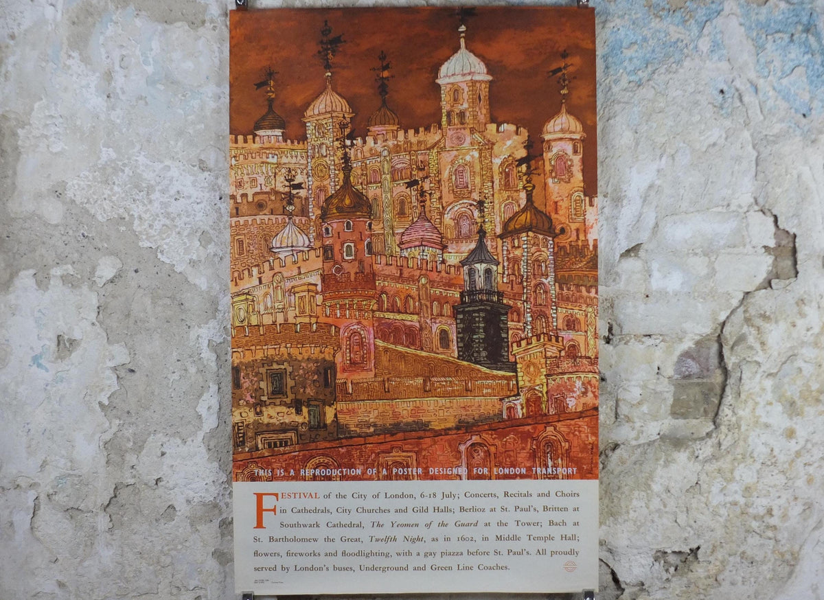 1962 Tower of London Poster, London Underground , Festival of the City of London, by Hanna Weil, The Tube, travel history, wall art decor