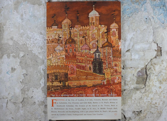 1962 Tower of London Poster, London Underground , Festival of the City of London, by Hanna Weil, The Tube, travel history, wall art decor
