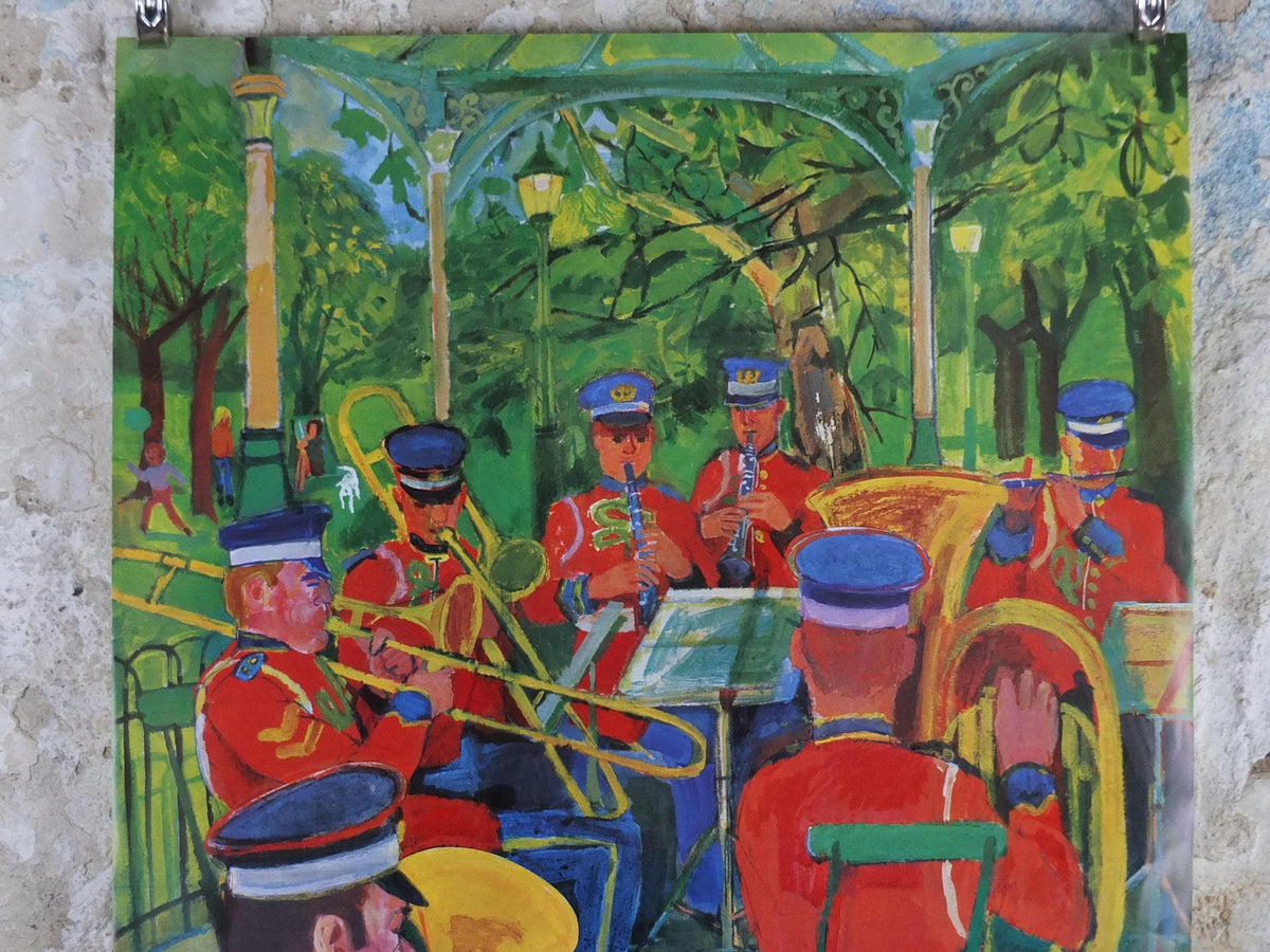 1973 Bands in the Park Poster, London Underground, Military Brass Band, London Parks, by Ronald Glendening, The Tube, travel wall art decor