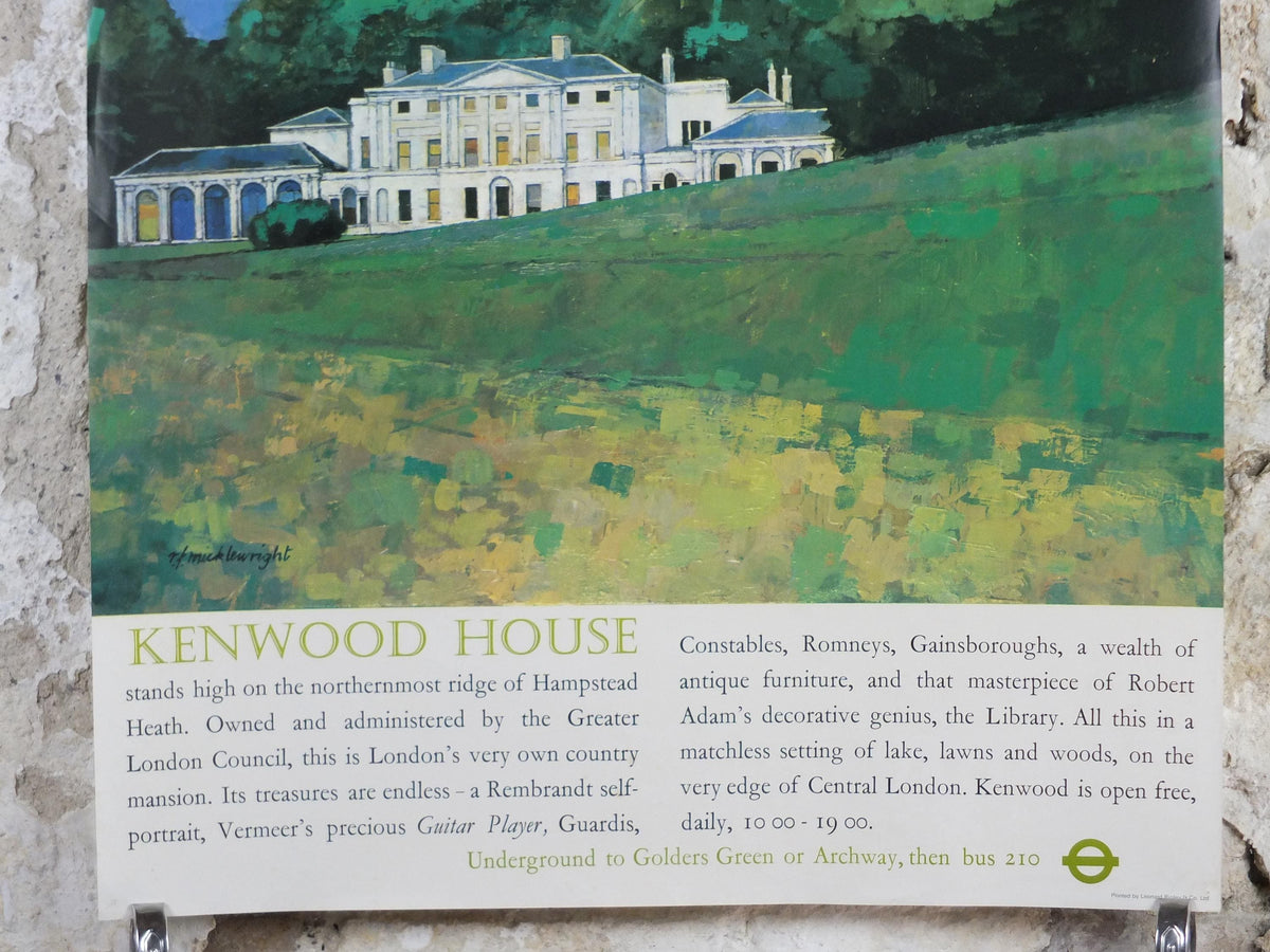 1975 Kenwood House Poster, London Underground, Hampstead Heath London, by Robert Flavell Micklewright, The Tube, travel wall art decor