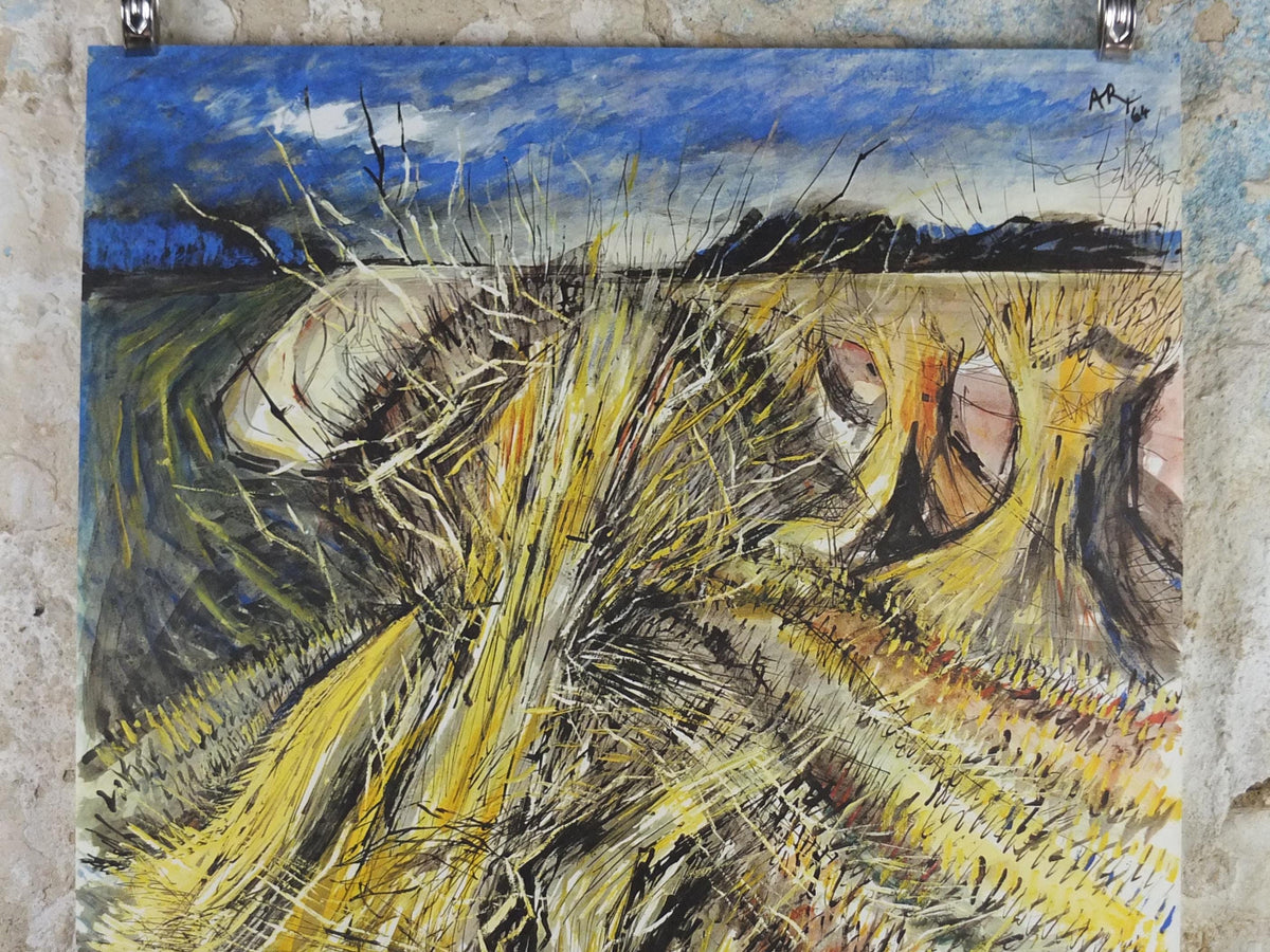 1965 Harvests Poster, London Underground, Hay bales in the rural countryside, by Anthony Rossiter, The Tube, travel wall art decor