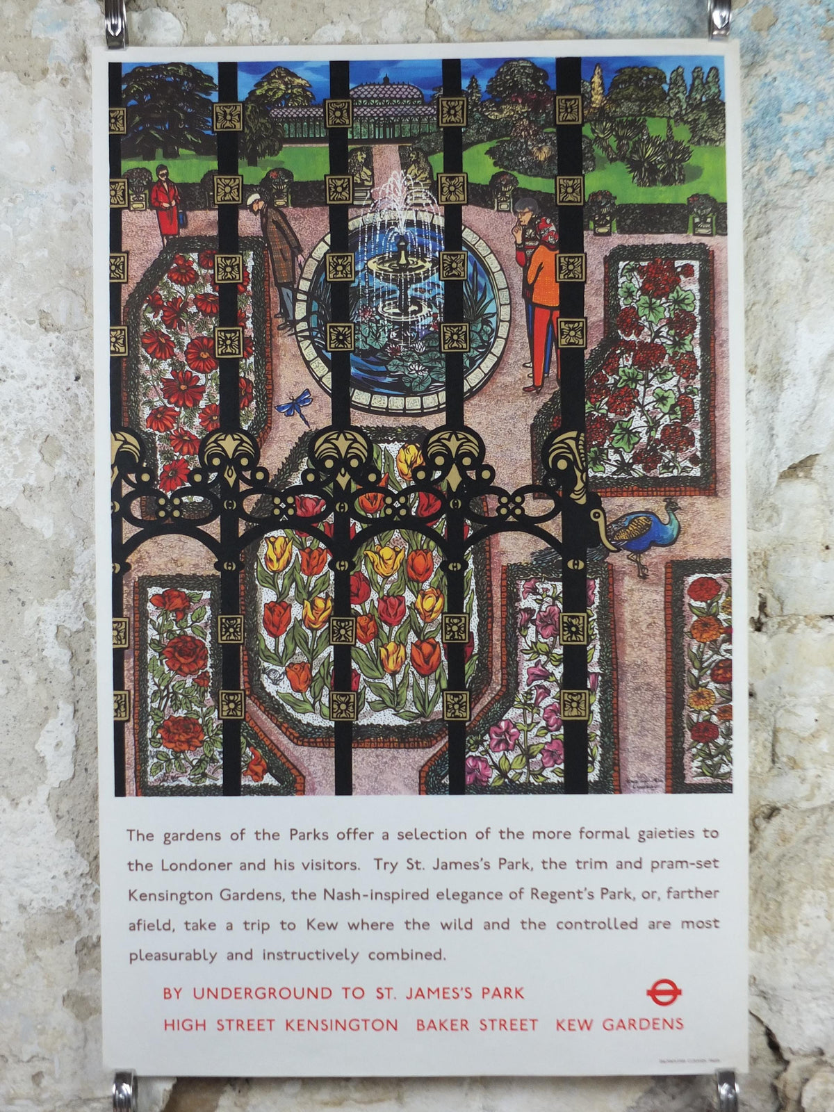 1966 The Gardens of the Parks Poster, London Underground, St James Regents Park by Una Lindsay Alan Lindsay, The Tube, travel wall art decor