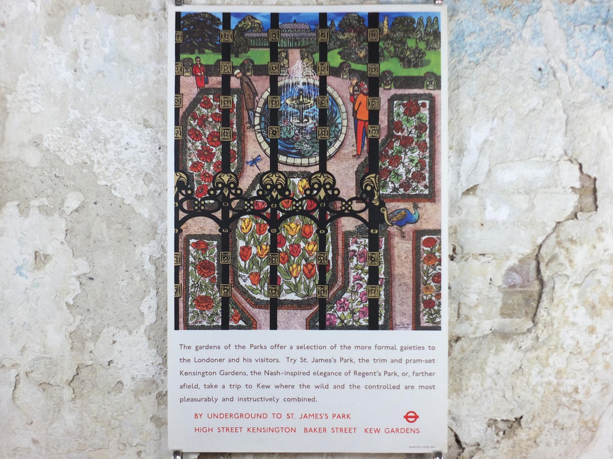 1966 The Gardens of the Parks Poster, London Underground, St James Regents Park by Una Lindsay Alan Lindsay, The Tube, travel wall art decor