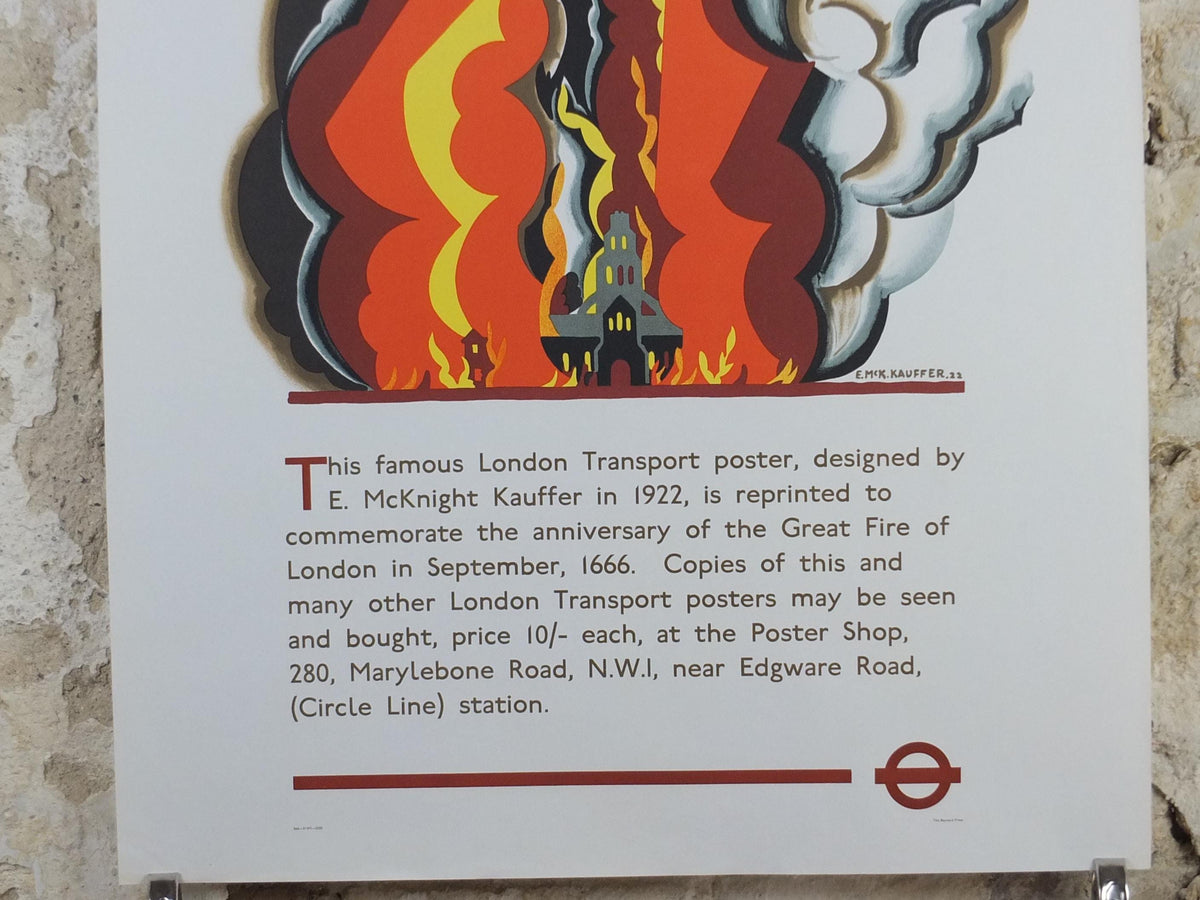 1966 Great Fire of London Poster, London Underground, Commemorating the Great Fire, by Edward McKnight Kauffer, The Tube, wall art decor