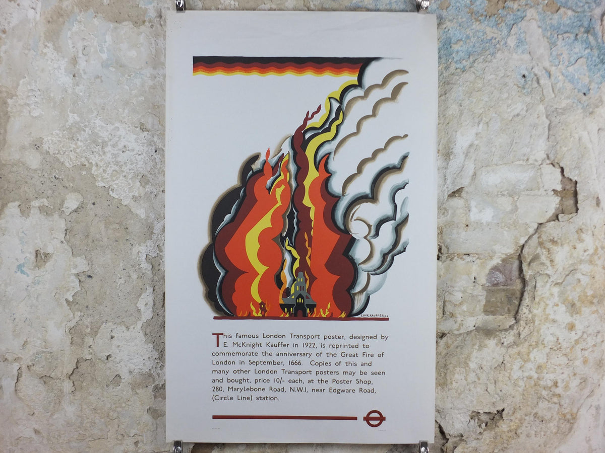 1966 Great Fire of London Poster, London Underground, Commemorating the Great Fire, by Edward McKnight Kauffer, The Tube, wall art decor