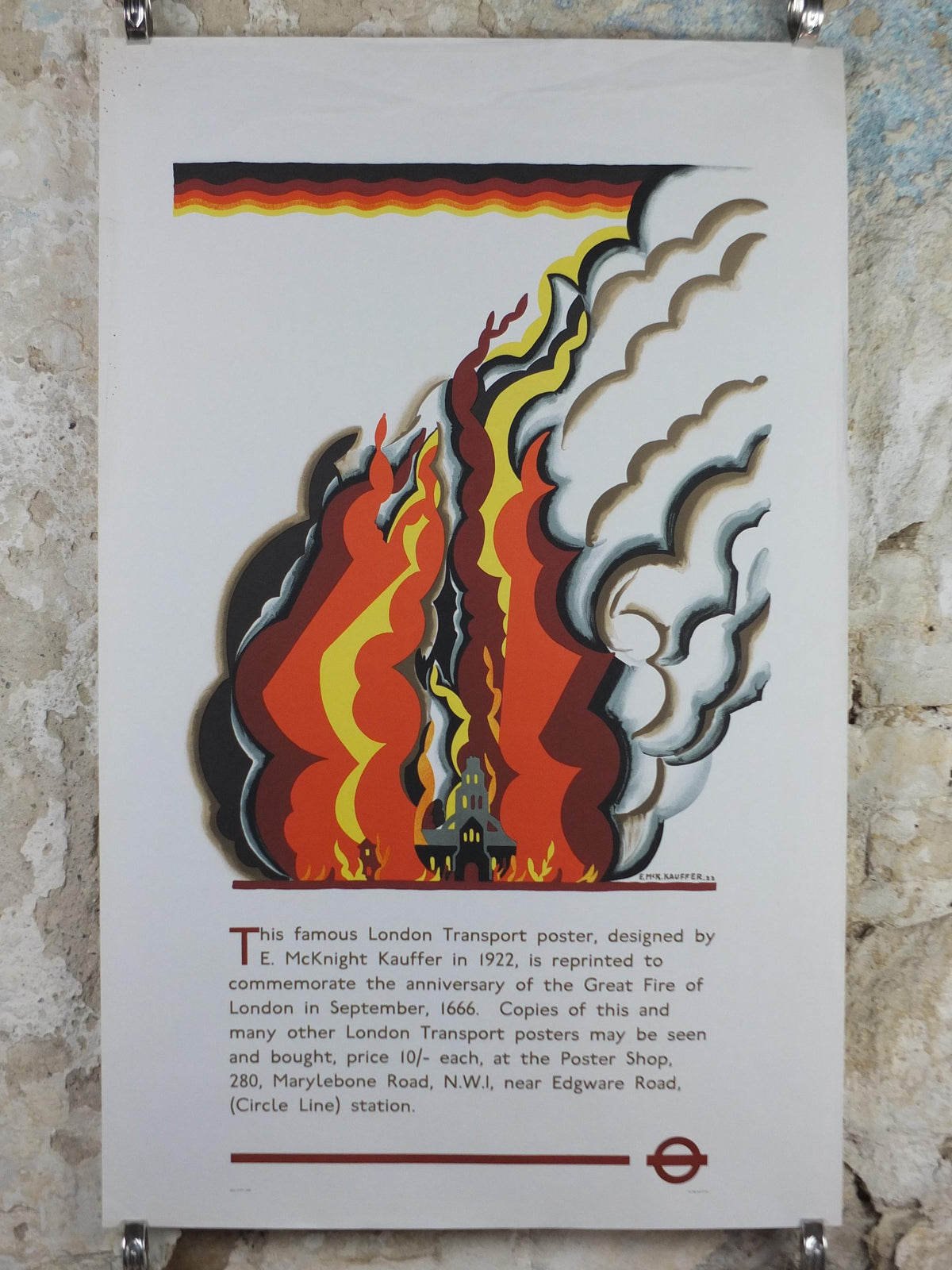 1966 Great Fire of London Poster, London Underground, Commemorating the Great Fire, by Edward McKnight Kauffer