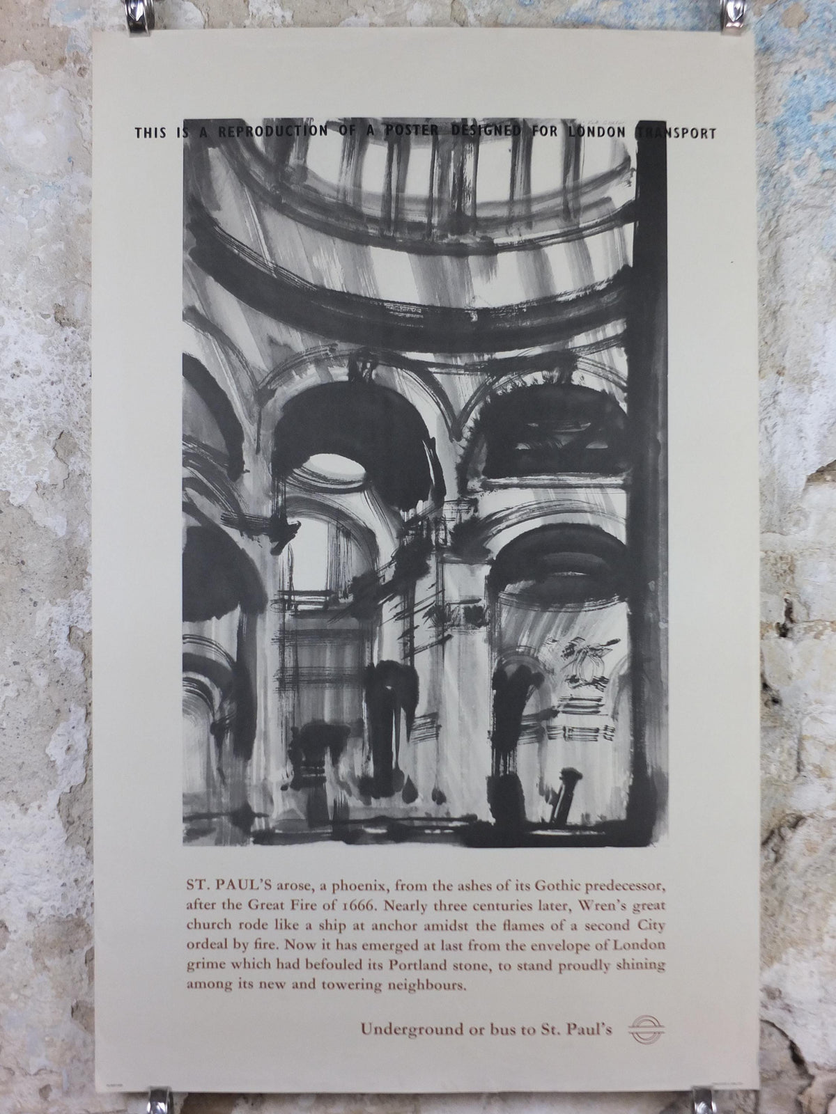 1965 St Pauls Cathedral Poster, London Underground, Gothic church, Great Fire, by Keith Critchlow, The Tube, travel history, wall art decor