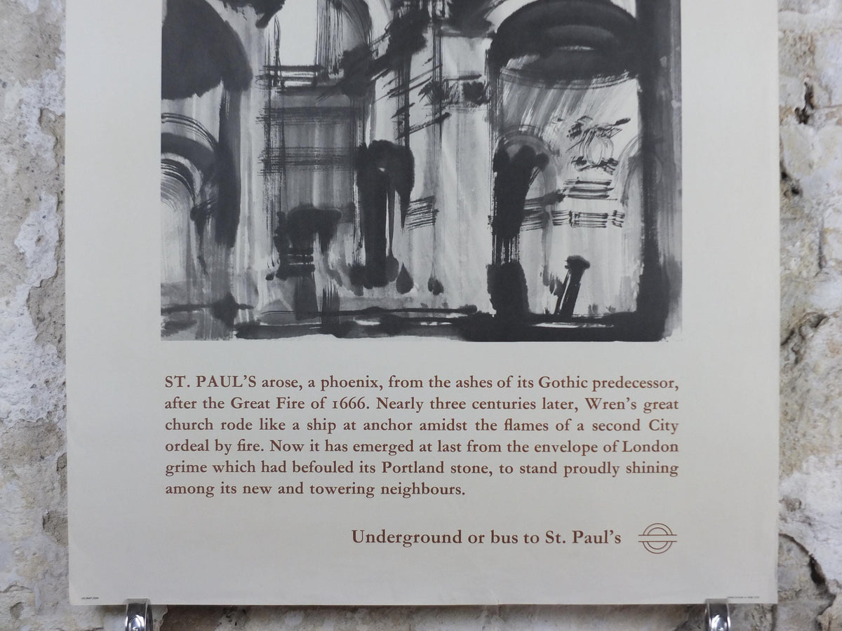 1965 St Pauls Cathedral Poster, London Underground, Gothic church, Great Fire, by Keith Critchlow, The Tube, travel history, wall art decor