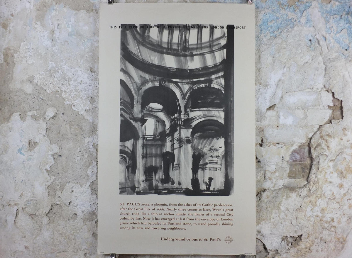 1965 St Pauls Cathedral Poster, London Underground, Gothic church, Great Fire, by Keith Critchlow, The Tube, travel history, wall art decor