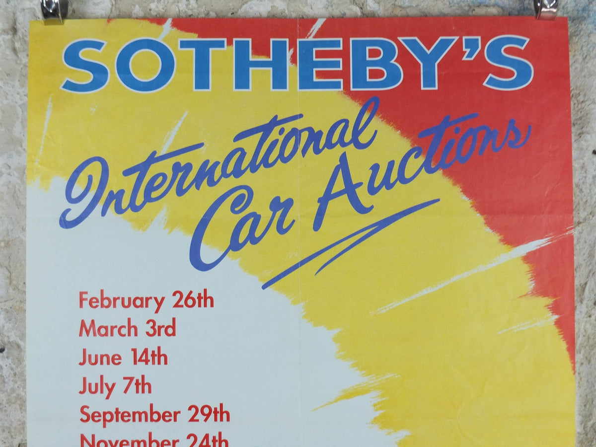 1980s Sothebys International Car Auction Poster, car auction advertising, Sotheby's London, retro sports car wall art decor
