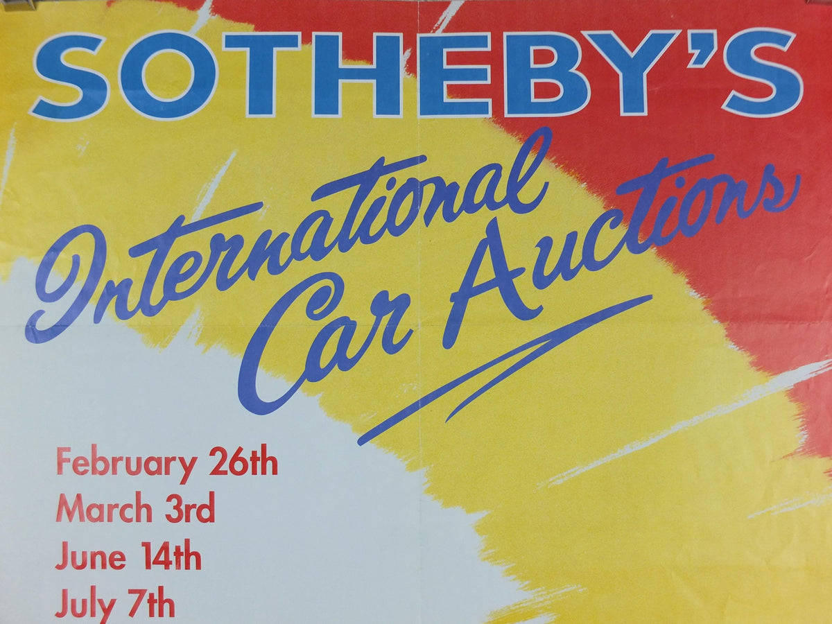 1980s Sothebys International Car Auction Poster, car auction advertising, Sotheby's London, retro sports car wall art decor