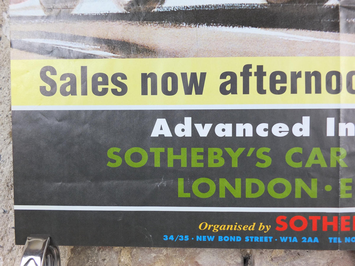 1980s Sothebys International Car Auction Poster, car auction advertising, Sotheby's London, retro sports car wall art decor