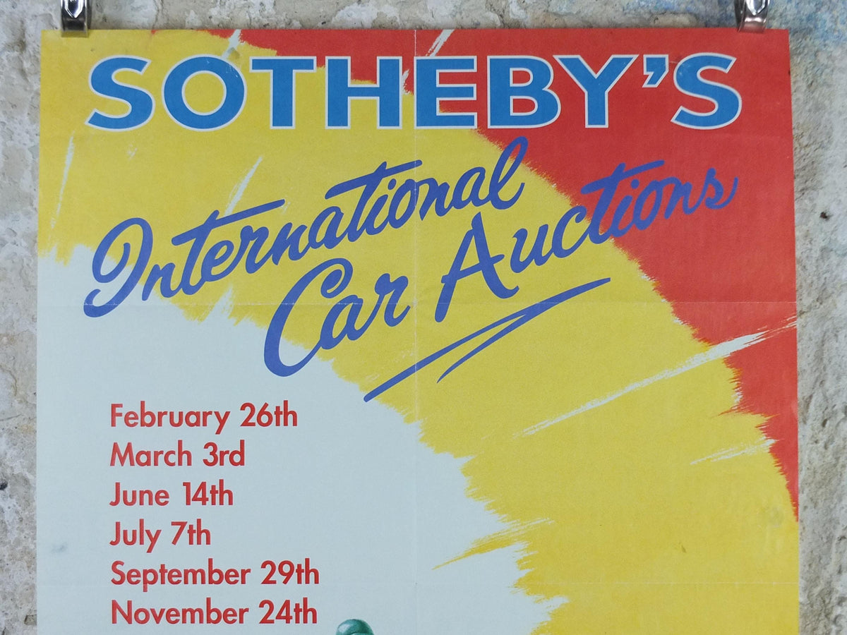 1980s Sothebys International Car Auction Poster, car auction advertising, Sotheby's London, retro sports car wall art decor