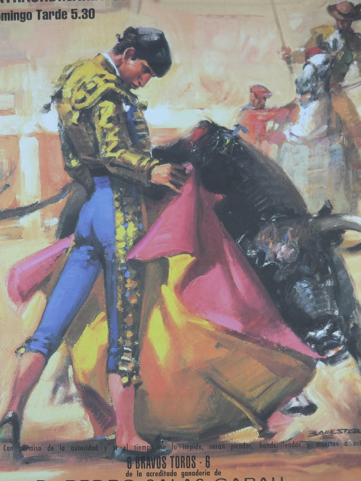2024 Original Spanish Bull Fighting Poster, Plaza de Toros Monumental, Barcelona, Picador, Matador and bull, sport, mancave wall art decor