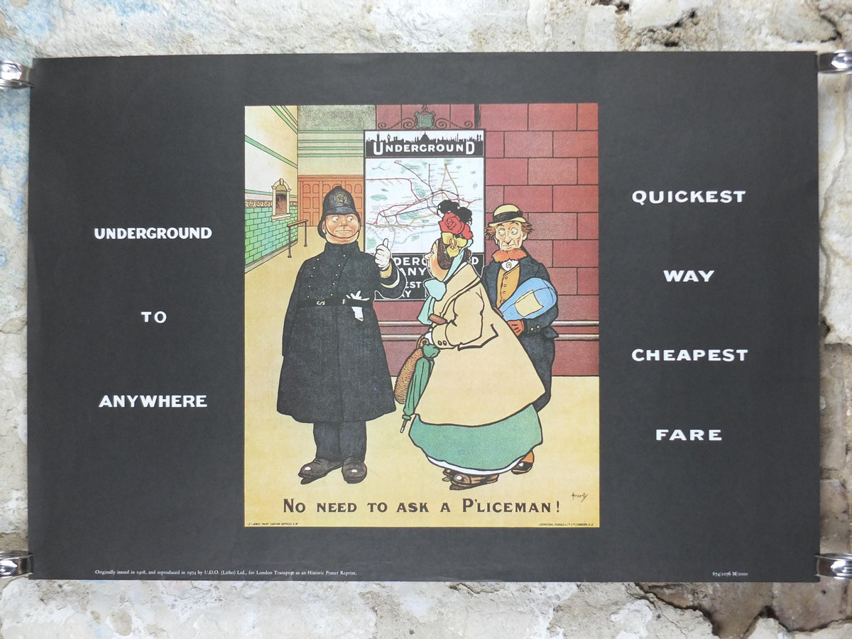 1974 London Underground Poster, Tube Map = No need to ask a policeman, The Tube, travel history, wall art decor