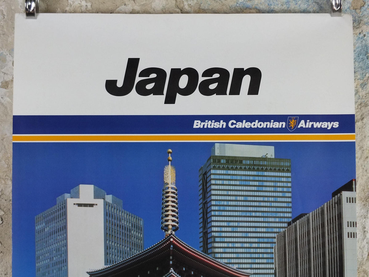 1970s Japan Poster, British Caledonian Airways, Zojoji Temple 増上寺, Tartan Aviation, travel wall art decor
