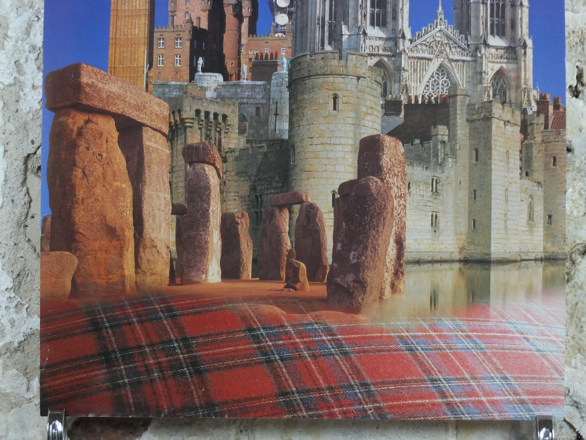 1970s Britain Poster, British Caledonian Airways, London, Stonehenge, Big Ben, York Minster, Tartan Aviation, travel wall art decor