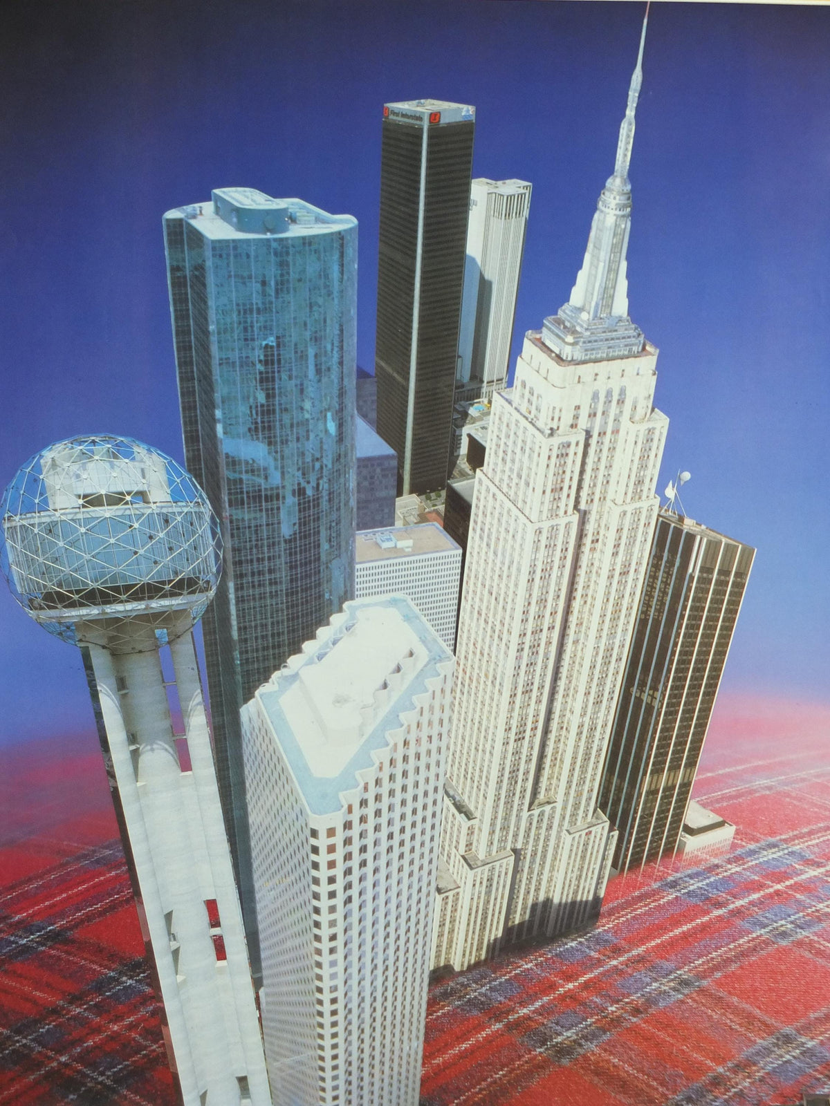 1970s USA Poster, British Caledonian Airways, Empire State Building New York, Reunion Tower Dallas, Tartan Aviation, travel wall art decor