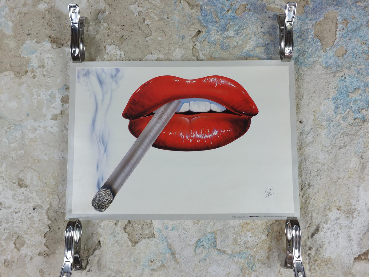 1982 Lucky Strike Poster, Big Red Lips, lots of 80s lipstick, tobacco advertising by Robin, Idealdecor Wizard & Genius, wall art decor