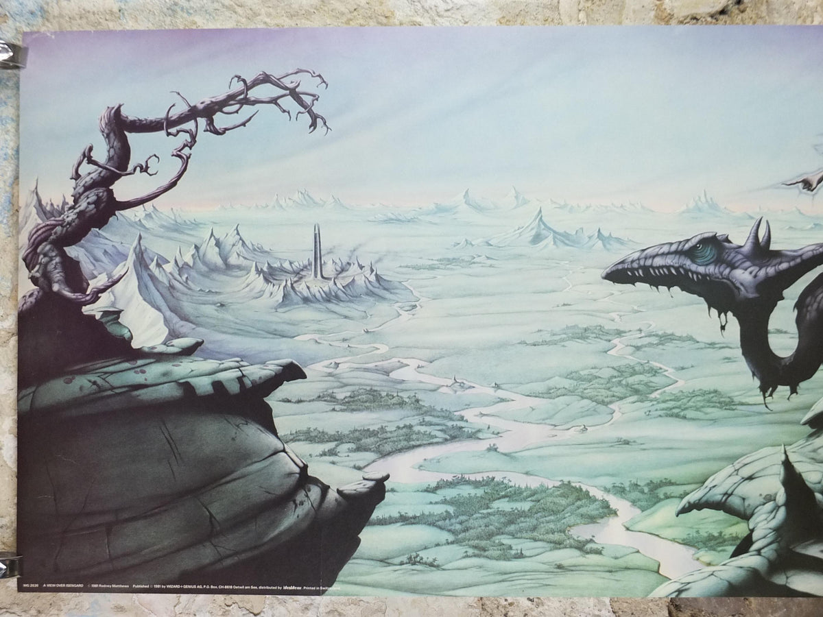 1981 Lord of the Rings Poster, A View over Isengard, JRR Tolkien by Rodney Matthews, Orthanc, Nazgul with Dragon and Goblins, wall art decor