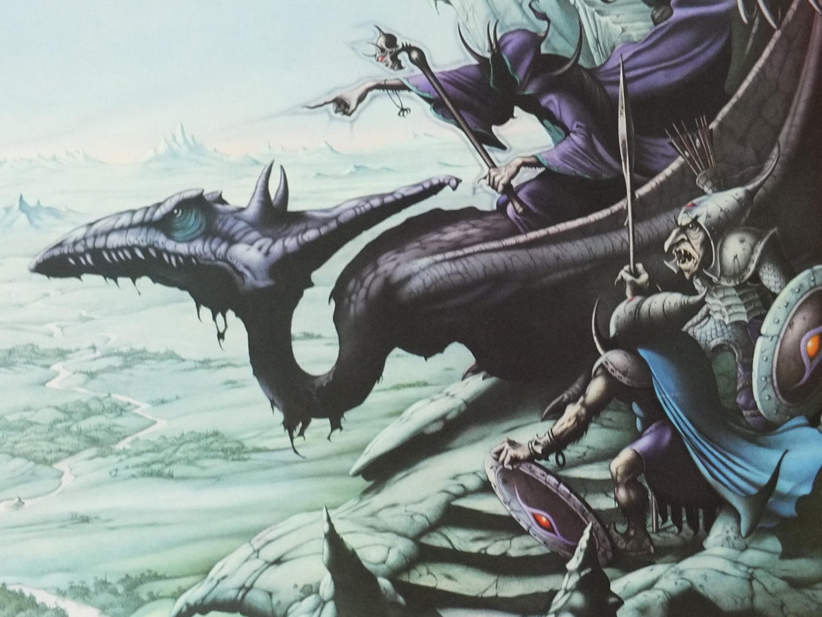 1981 Lord of the Rings Poster, A View over Isengard, JRR Tolkien by Rodney Matthews, Orthanc, Nazgul with Dragon and Goblins, wall art decor