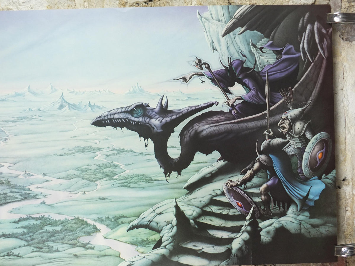 1981 Lord of the Rings Poster, A View over Isengard, JRR Tolkien by Rodney Matthews, Orthanc, Nazgul with Dragon and Goblins, wall art decor