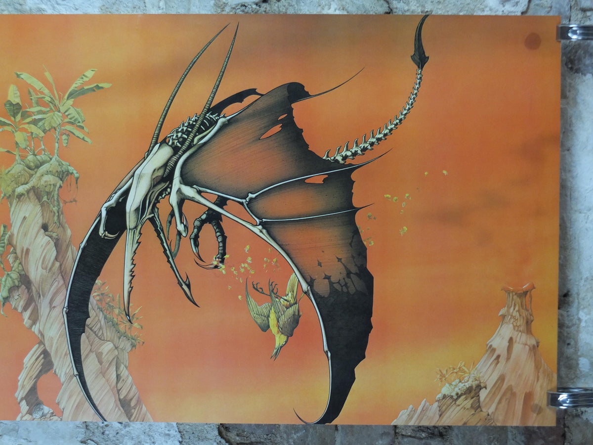 1976 Yellow Bird is Dead Poster, 20th Century Steel Band, Pterodactyl by Rodney Matthews, epic adventure art, dinosaur, scifi wall art decor