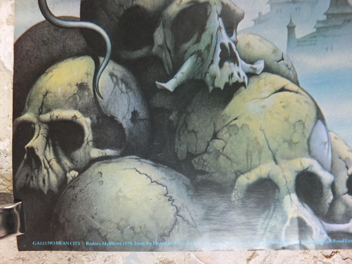1979 Nazareth Poster, No Mean City, Friendly Fred by Rodney Matthews, epic adventure art, dinosaur, scifi wall art decor