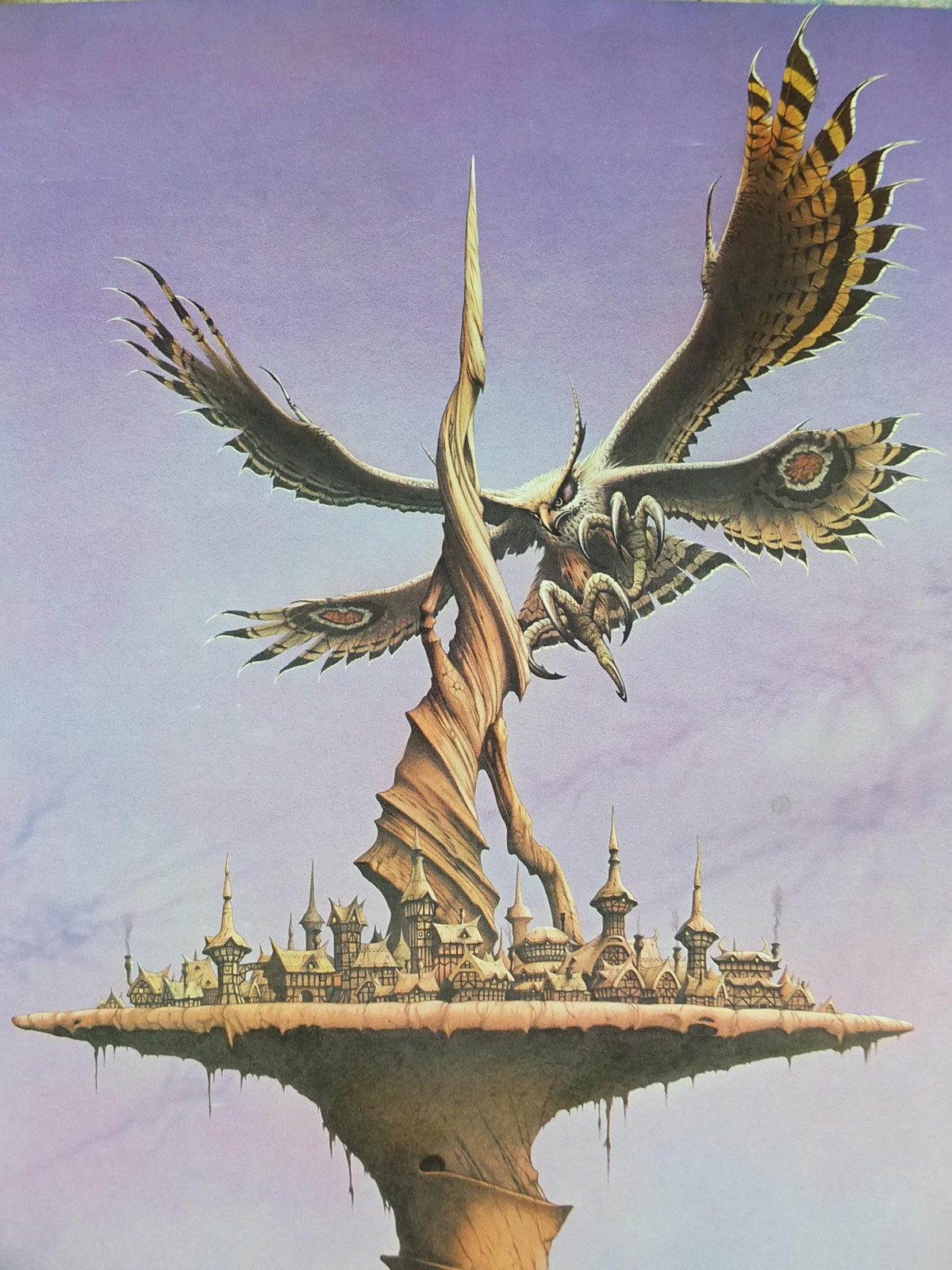1979 Magnum Poster, Safe and Sound on the Sundial by Rodney Matthews, epic adventure quest art, eagle butterfly wings, scifi wall art decor