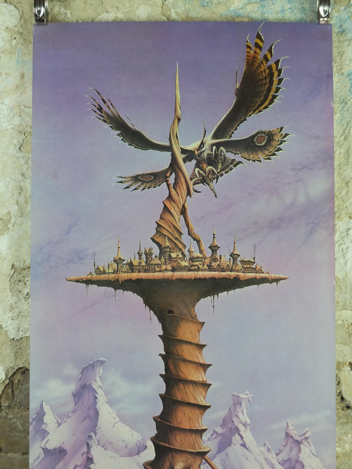 1979 Magnum Poster, Safe and Sound on the Sundial by Rodney Matthews, epic adventure quest art, eagle butterfly wings, scifi wall art decor