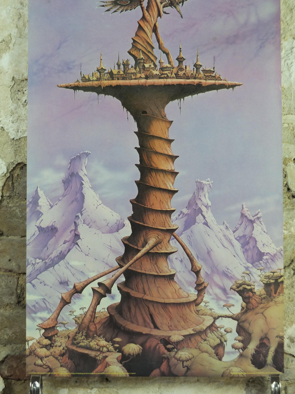 1979 Magnum Poster, Safe and Sound on the Sundial by Rodney Matthews, epic adventure quest art, eagle butterfly wings, scifi wall art decor