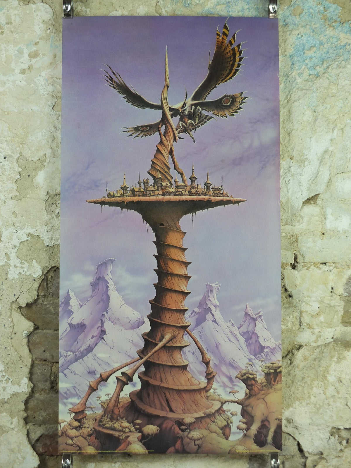 1979 Magnum Poster, Safe and Sound on the Sundial by Rodney Matthews, epic adventure quest art, eagle butterfly wings, scifi wall art decor 11th Eleventh Hour 1982