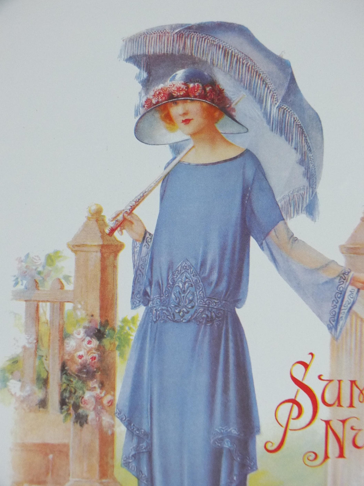 1960s The Lady Poster, Woman in blue Flapper Spring style from the 1920s, Womans magazine, fashion Advertising, art deco, wall art decor