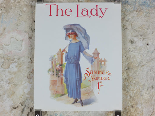 1960s The Lady Poster, Woman in blue Flapper Spring style from the 1920s, Womans magazine, fashion Advertising, art deco, wall art decor