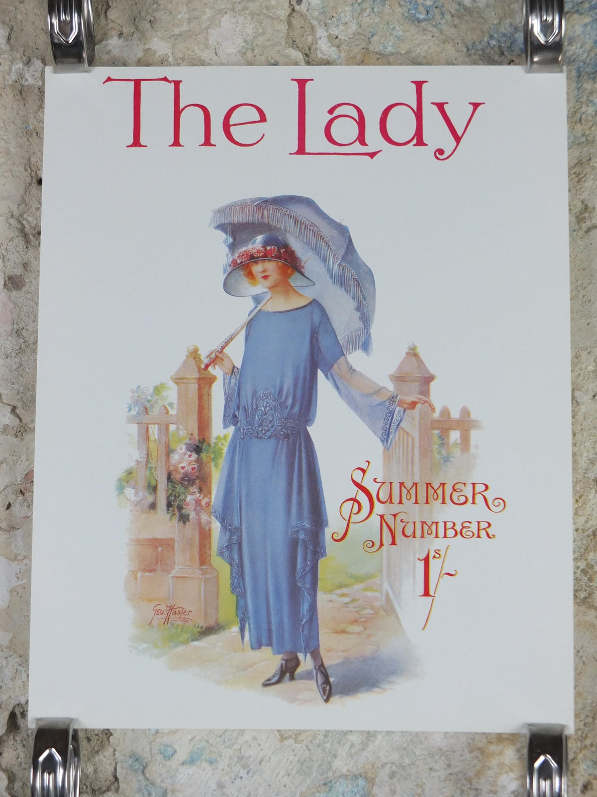 1960s The Lady Poster, Woman in blue Flapper style from the 1920s, Womans magazine, fashion Advertising, art deco, wall art decor