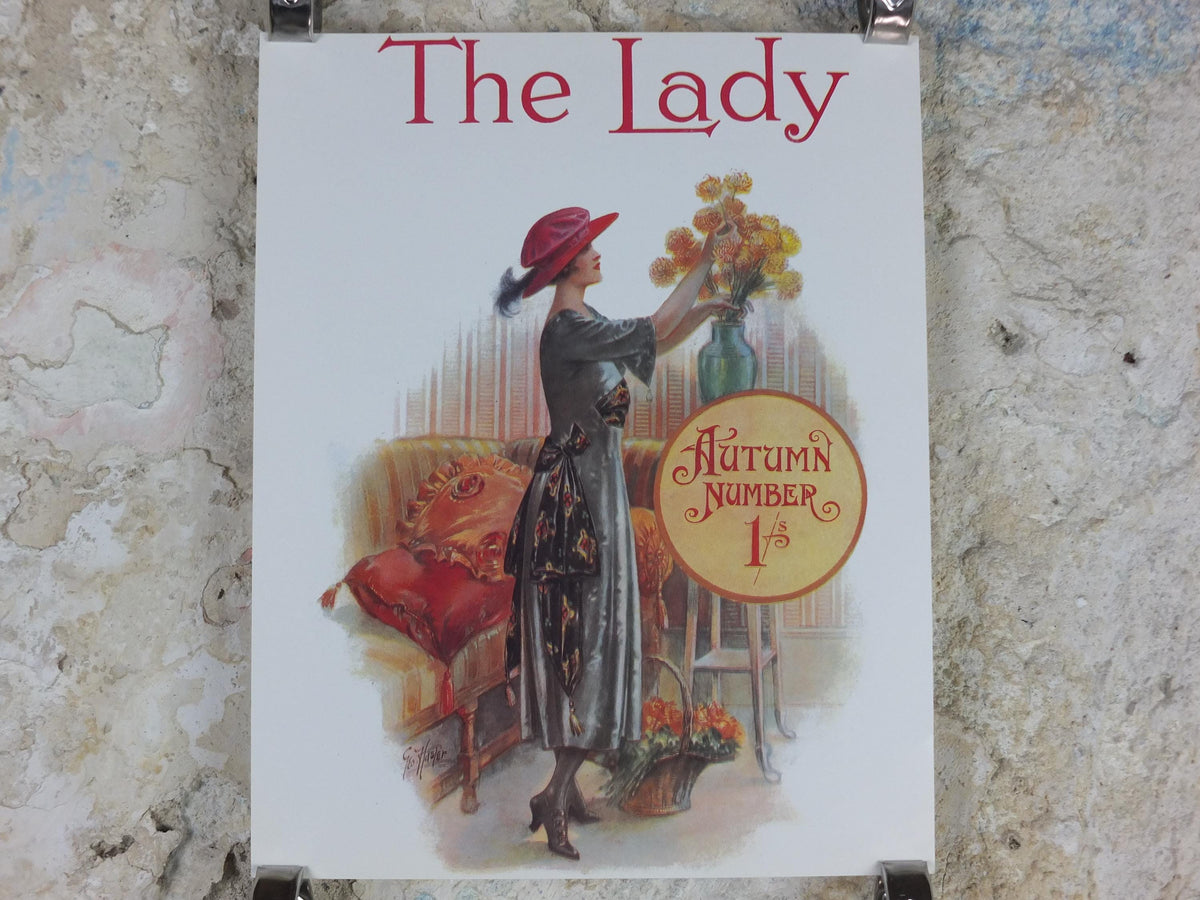 1960s The Lady Poster, Woman in gray Flapper autumn style from the 1920s, Womans magazine, fashion Advertising, art deco, wall art decor