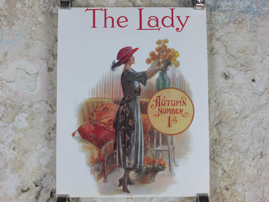 1960s The Lady Poster, Woman in gray Flapper autumn style from the 1920s, Womans magazine, fashion Advertising, art deco, wall art decor