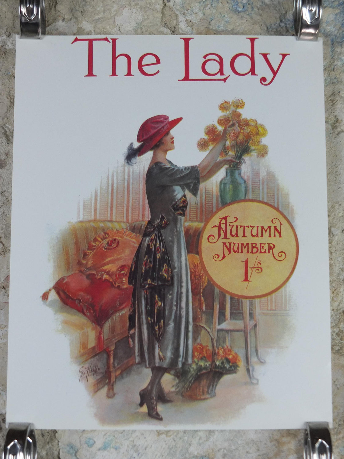 1960s The Lady Poster, Woman in bronze Flapper style from the 1920s, Womans magazine, fashion Advertising, art deco, wall art decor