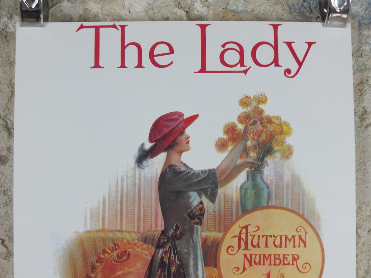1960s The Lady Poster, Woman in gray Flapper autumn style from the 1920s, Womans magazine, fashion Advertising, art deco, wall art decor