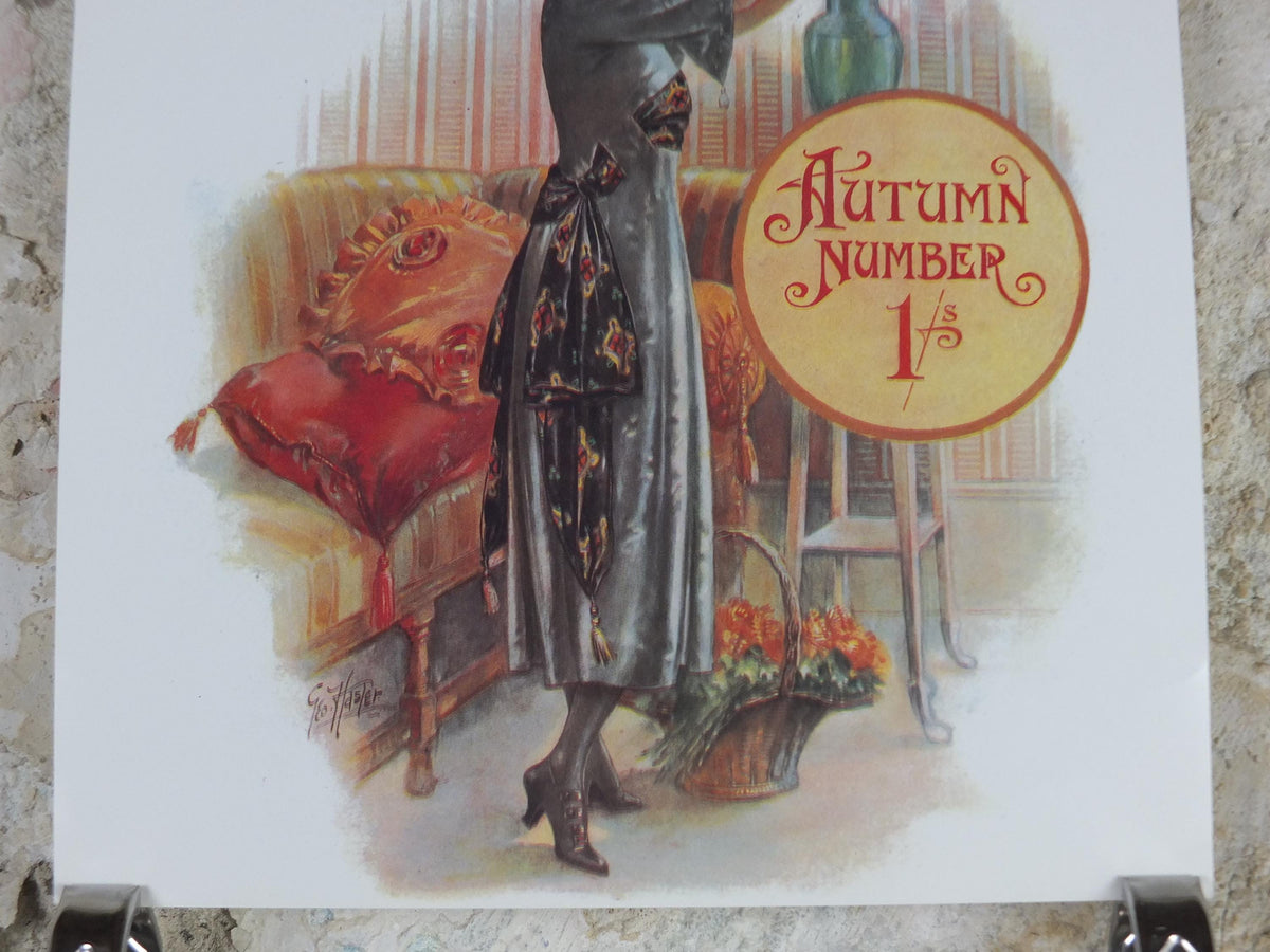 1960s The Lady Poster, Woman in gray Flapper autumn style from the 1920s, Womans magazine, fashion Advertising, art deco, wall art decor
