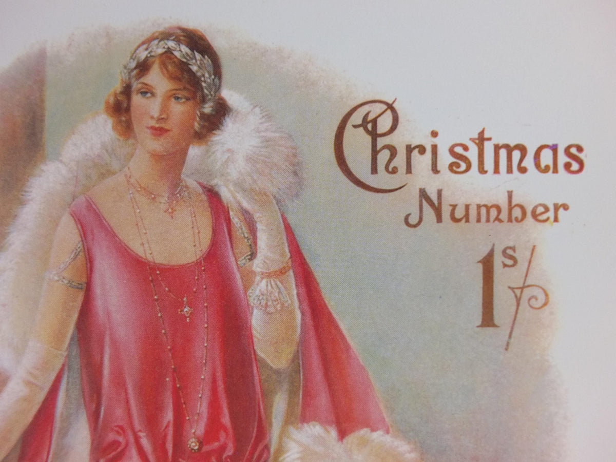 1960s The Lady Poster, Woman in Pink Flapper Christmas style from the 1920s, Womans magazine, fashion Advertising, art deco, wall art decor