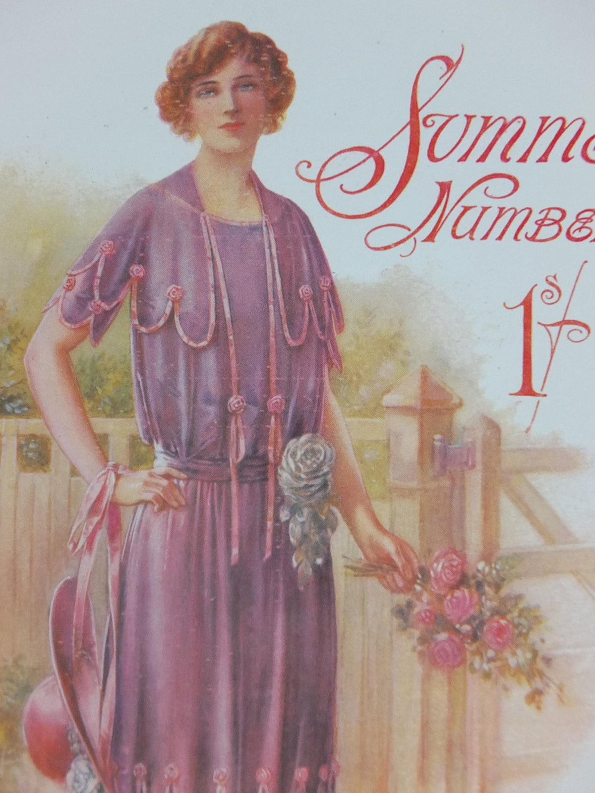 1960s The Lady Poster, Woman in mauve Flapper Summer style from the 1920s, Womans magazine, fashion Advertising, art deco, wall art decor