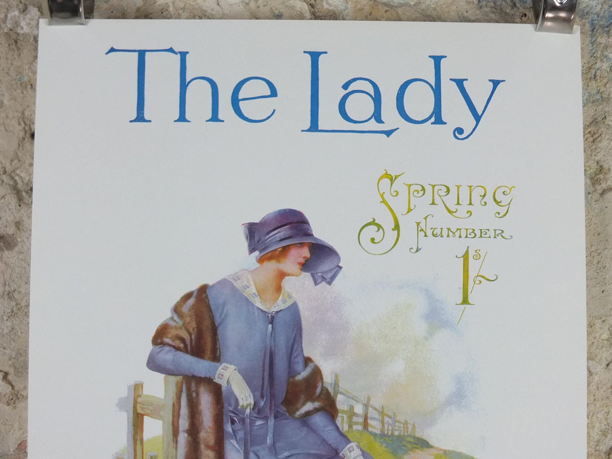 1960s The Lady Poster, Woman in blue Flapper Spring style from the 1920s, Womans magazine, fashion Advertising, art deco, wall art decor